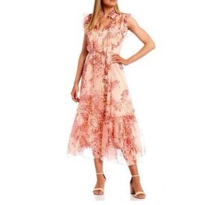 Alex Marie Blouson Dress 16 Romantic Fairy Floral Print Pink Orange Flowy NEW